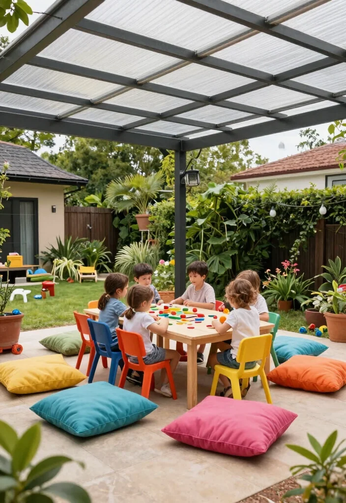 17 Pergola With Polycarbonate Roof Ideas for Durable Shade 11 17 Pergola With Polycarbonate Roof Ideas for Durable Shade - 11. Family Activity Zone 1