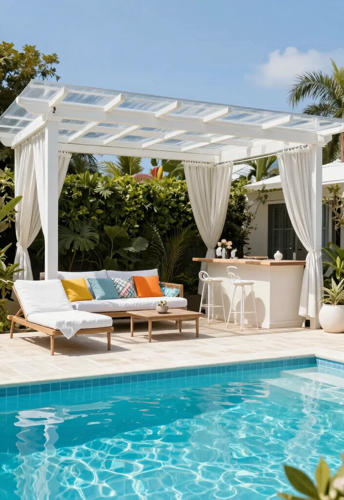 17 Pergola With Polycarbonate Roof Ideas for Durable Shade 13 17 Pergola With Polycarbonate Roof Ideas for Durable Shade - 13. Poolside Pergola 1