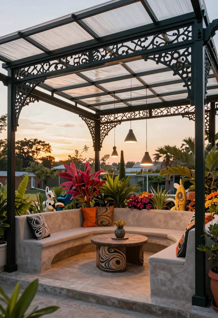 17 Pergola With Polycarbonate Roof Ideas for Durable Shade 15 17 Pergola With Polycarbonate Roof Ideas for Durable Shade - 15. Artistic Design Elements 1