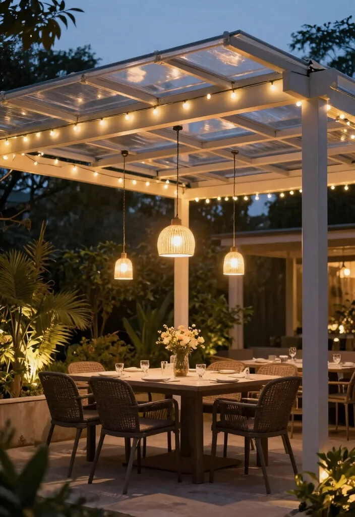 17 Pergola With Polycarbonate Roof Ideas for Durable Shade 5 17 Pergola With Polycarbonate Roof Ideas for Durable Shade - 5. Pergola with Integrated Lighting 1