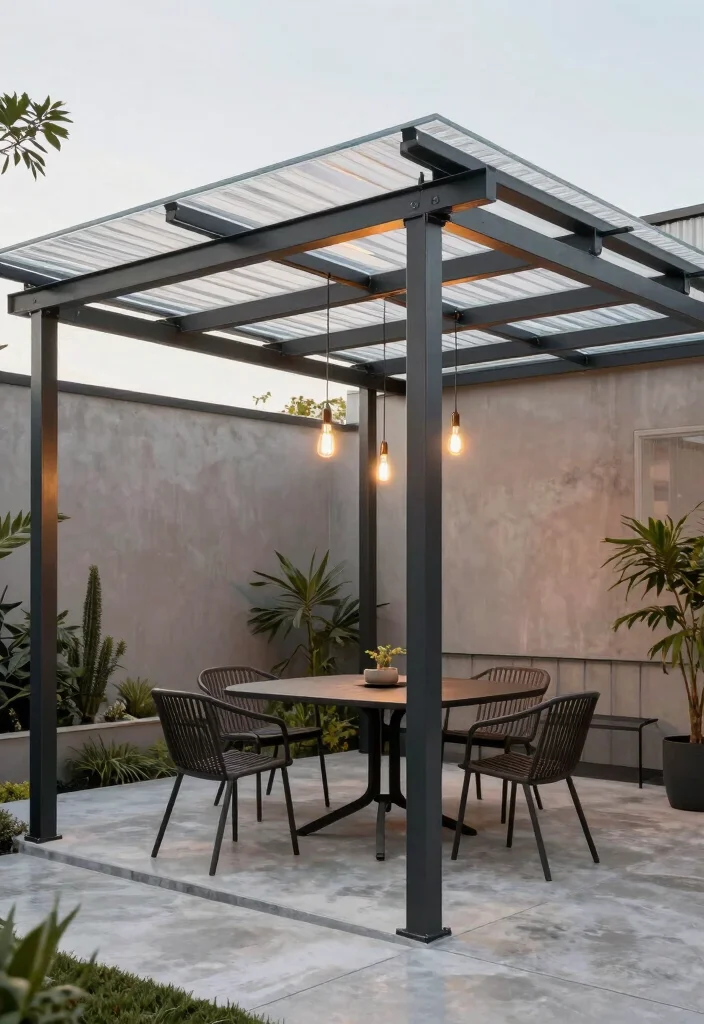 17 Pergola With Polycarbonate Roof Ideas for Durable Shade 8 17 Pergola With Polycarbonate Roof Ideas for Durable Shade - 8. Modern Industrial Look 1