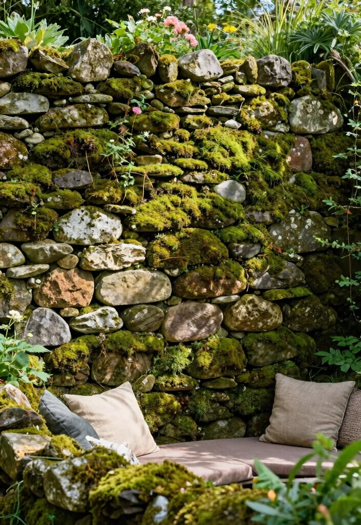 17 Privacy Landscaping Backyard Ideas That Feel Secluded - 9. Stone Walls with Moss 1