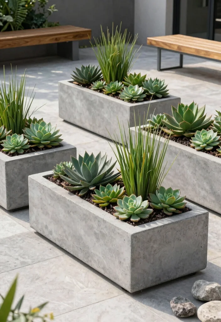 17 Rectangular Planter Box Ideas With Clean Lines - 2. Sleek Concrete Planters 1