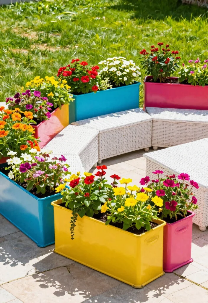 17 Rectangular Planter Box Ideas With Clean Lines - 3. Colorful Metal Planters 1