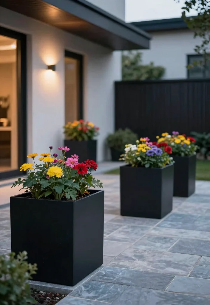 17 Rectangular Planter Box Ideas With Clean Lines - 6. Minimalist Black Planters 1