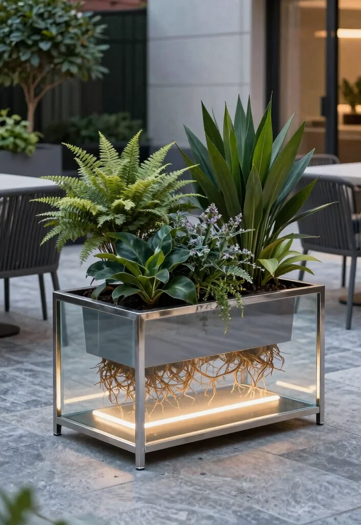 17 Rectangular Planter Box Ideas With Clean Lines - 9. Glass and Steel Combinations 1