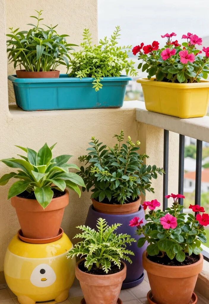 17 Small Balcony Decor 2026 Trending Ideas That Feel Cozy & Chic - 12. Colorful Planters 1