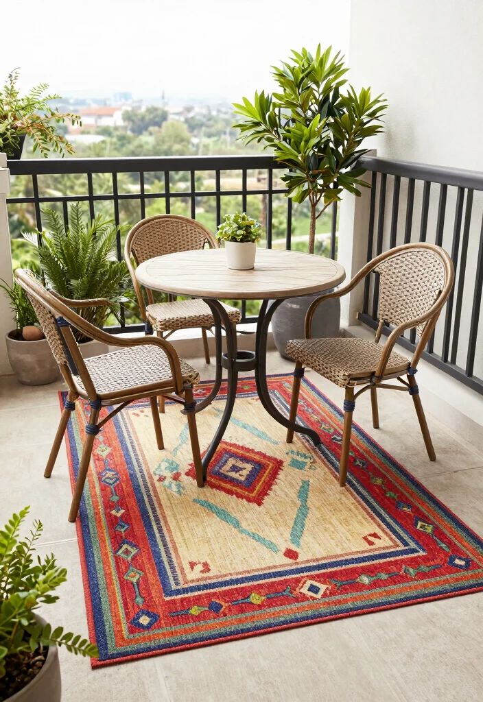 17 Small Balcony Decor 2026 Trending Ideas That Feel Cozy & Chic - 13. Outdoor Rugs 1