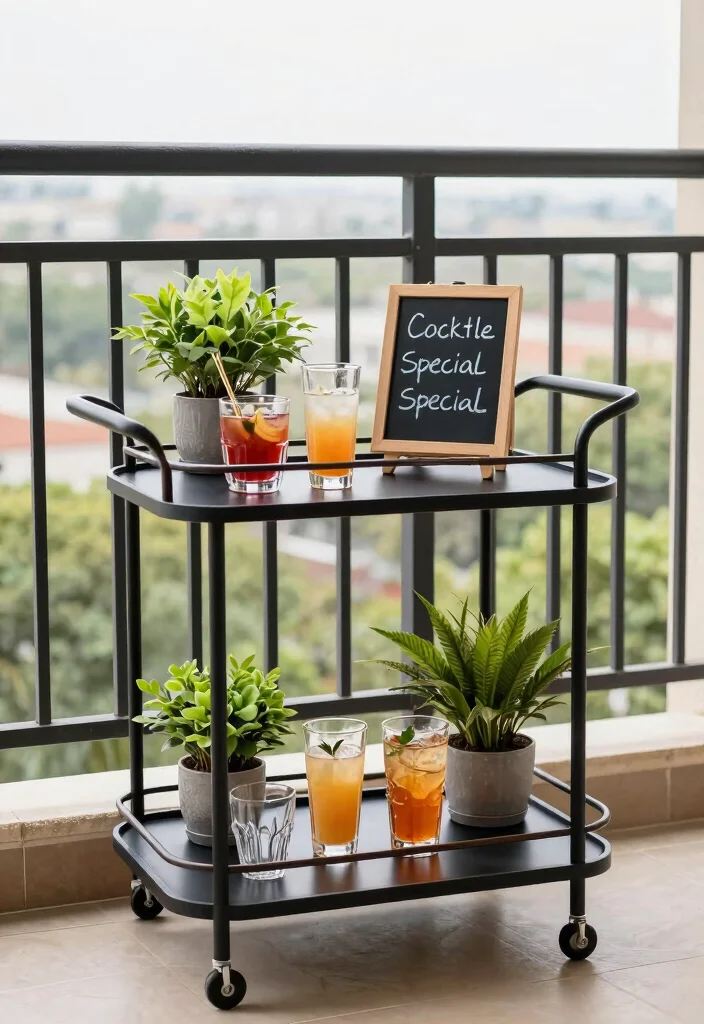 17 Small Balcony Decor 2026 Trending Ideas That Feel Cozy & Chic - 6. Minimalist Bar Cart 1