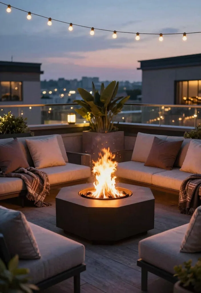 17 Terrace Garden Design Rooftop Ideas With Lush Greenery 5 17 Terrace Garden Design Rooftop Ideas With Lush Greenery - 5. Cozy Fire Pit 1