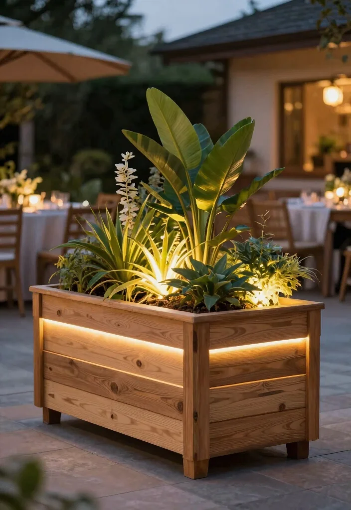 17 Timber Planter Boxes Ideas With Natural Warmth - 14. Timber Planters with Integrated Lighting 1