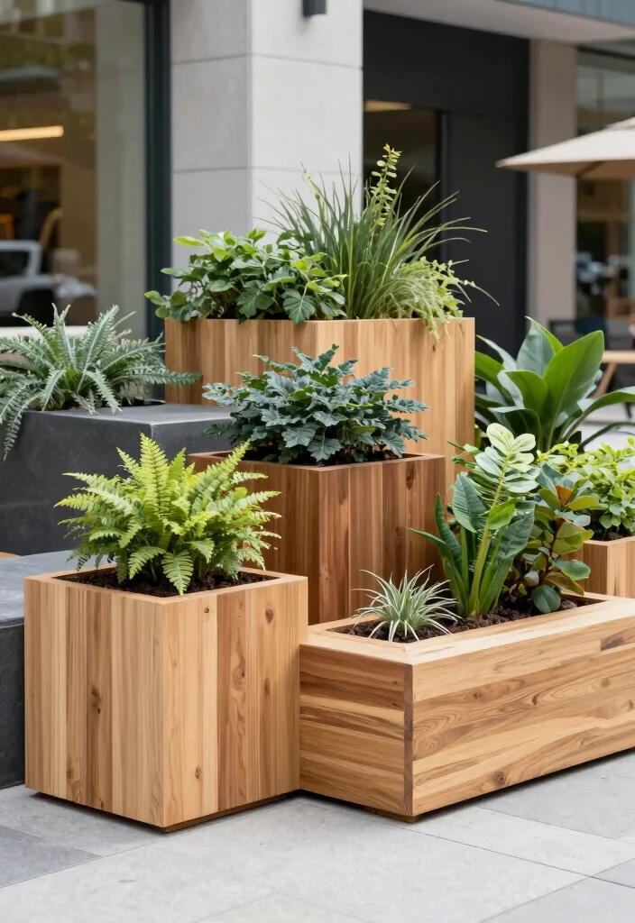 17 Timber Planter Boxes Ideas With Natural Warmth - 15. Geometric Timber Planters 1