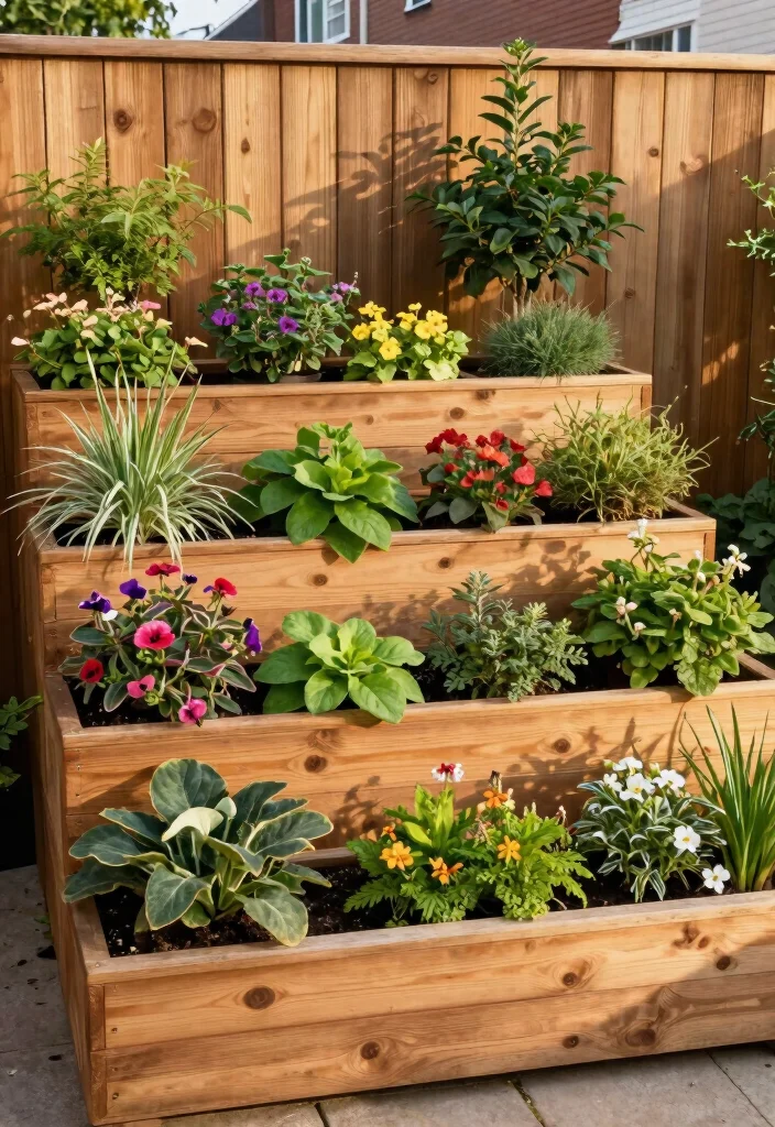 17 Timber Planter Boxes Ideas With Natural Warmth - 3. Tiered Timber Planter Box 1