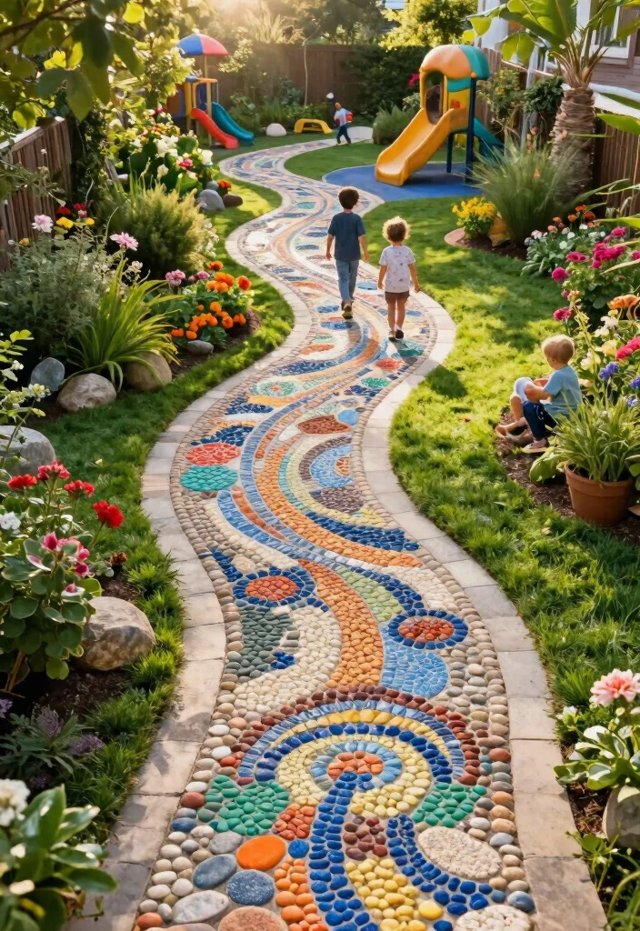 18 Backyard Playground Landscaping Ideas Kids Will Love - 14. Artistic Pathways 1