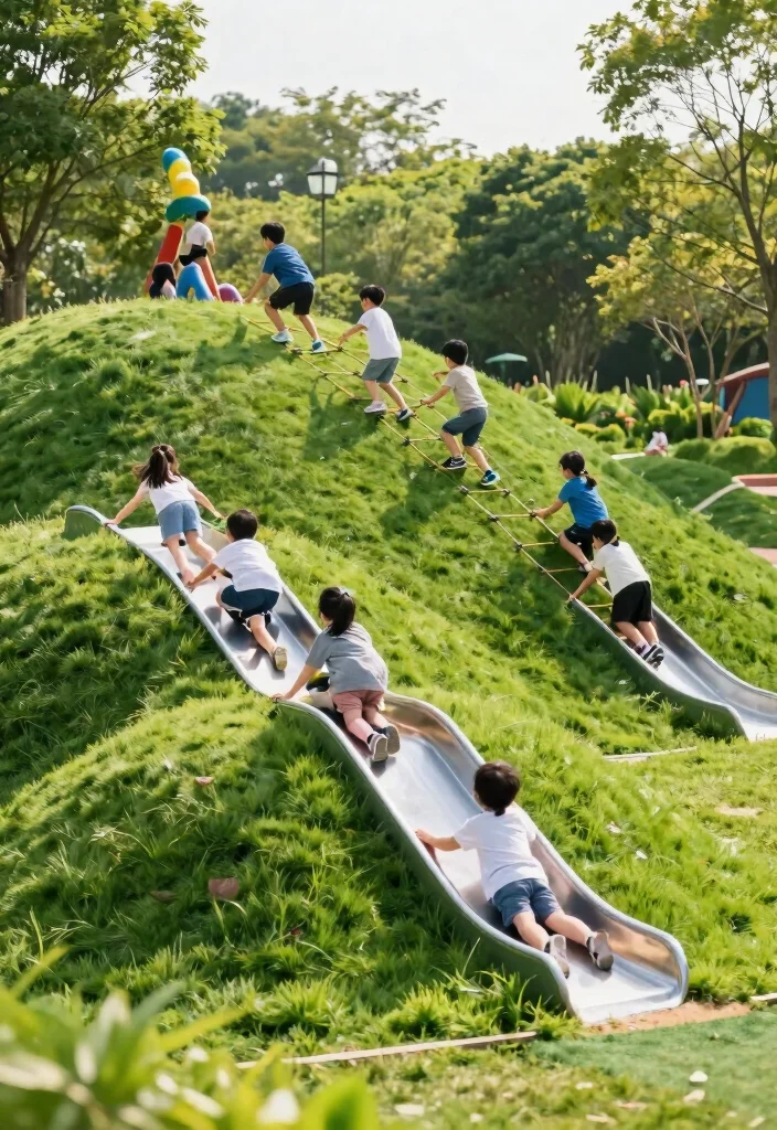 18 Backyard Playground Landscaping Ideas Kids Will Love - 16. Climbing and Sliding Hills 1