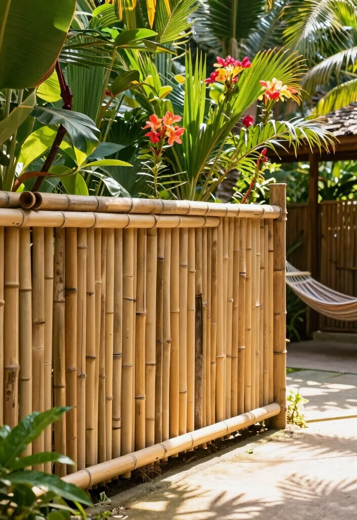 18 Garden Fence Design Ideas That Elevate Your Yard - 12. Artistic Bamboo Fences for a Tropical Feel 1