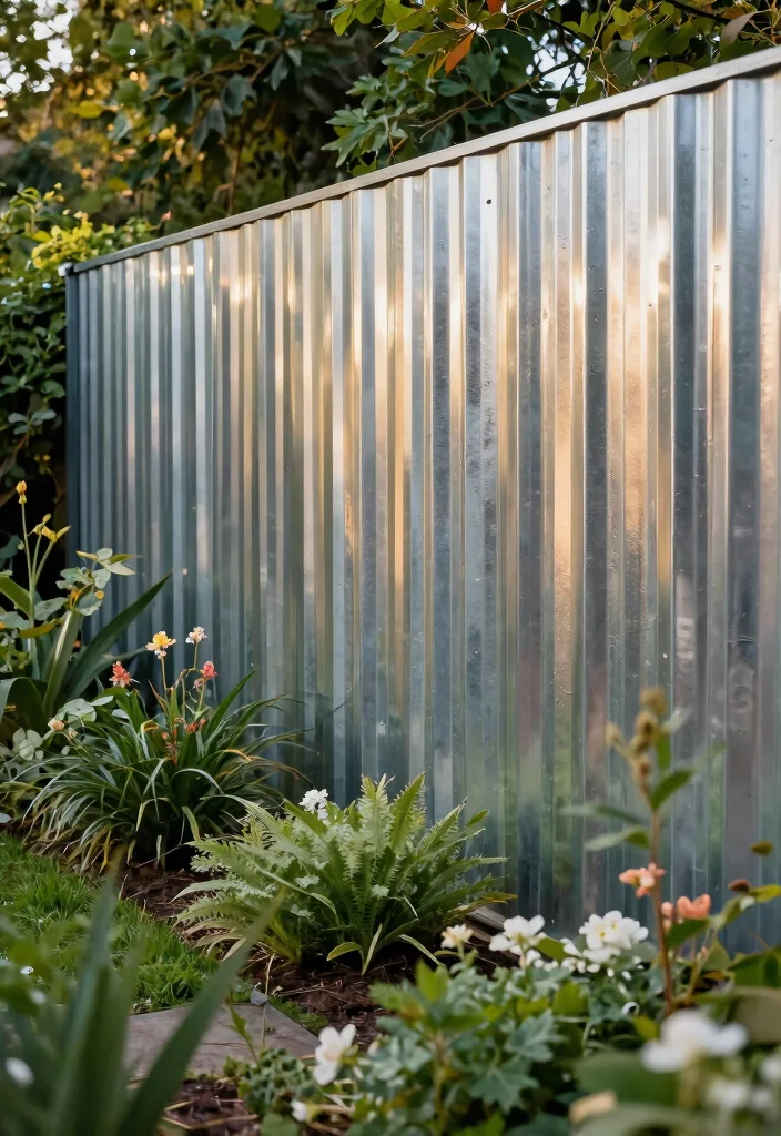 18 Garden Fence Design Ideas That Elevate Your Yard - 13. Corrugated Metal Fencing for a Rustic Industrial Look 1