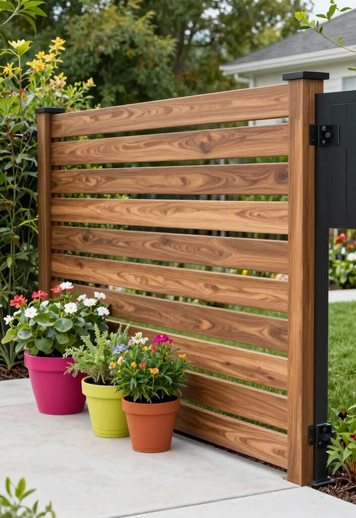18 Garden Fence Design Ideas That Elevate Your Yard - 7. Horizontal Slat Fences for Modern Minimalism 1