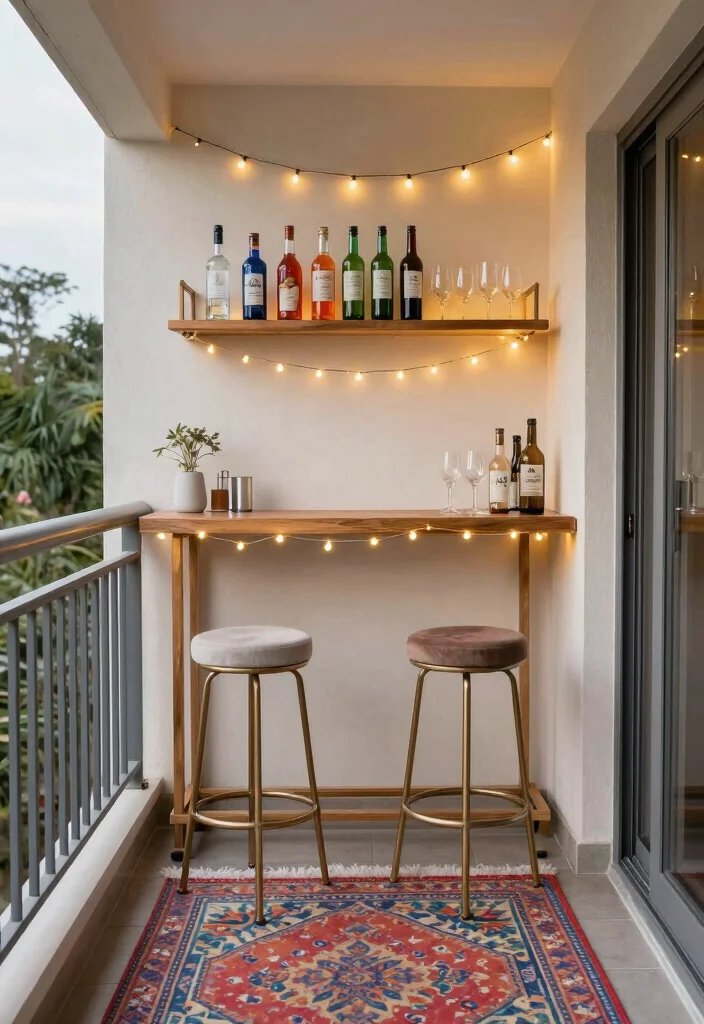 18 Home Balcony Design Ideas With Modern Touch - 6. Create a Small Balcony Bar 1