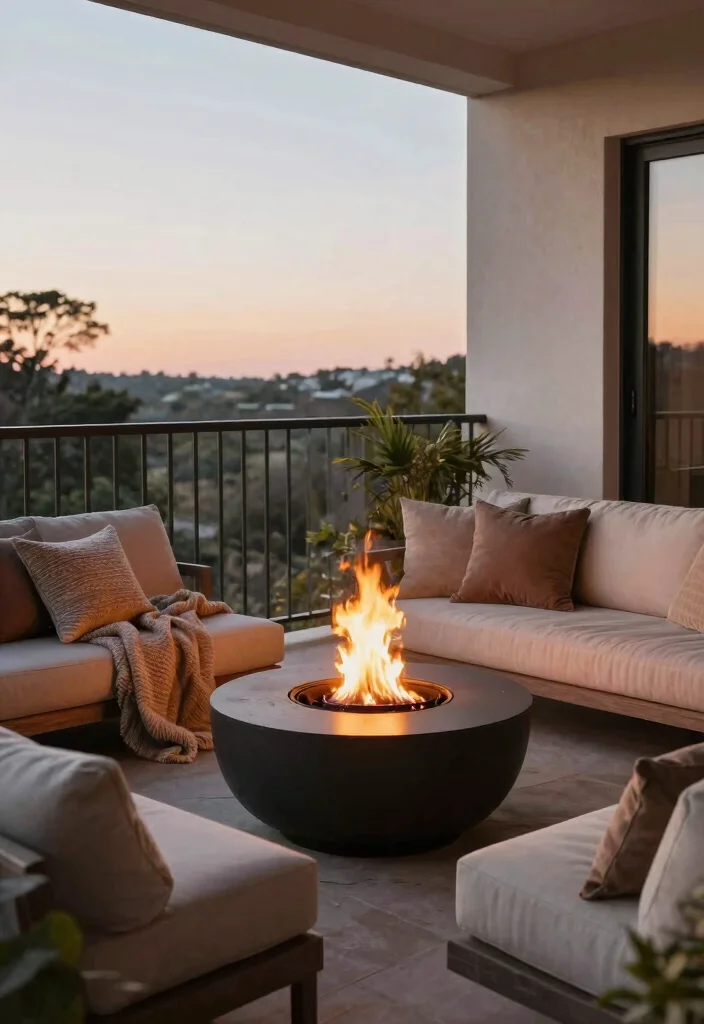18 Home Balcony Design Ideas With Modern Touch - 9. Cozy Fire Pit for Evening Gatherings 1