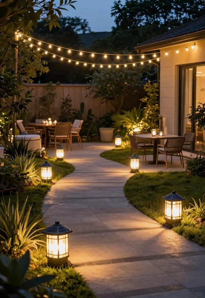 18 Modern Backyard Design Ideas With Sleek Outdoor Style - 17. Sustainable Lighting Solutions 1