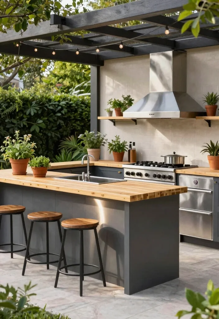 18 Modern Backyard Design Ideas With Sleek Outdoor Style - 4. Stylish Outdoor Kitchen 1
