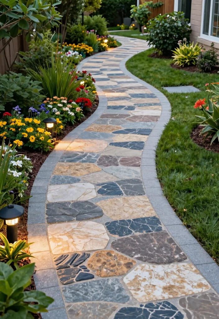 18 Modern Backyard Design Ideas With Sleek Outdoor Style - 6. Artistic Pathways 1