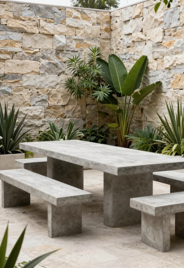 18 Outdoor Terrace Furniture Ideas With Modern Comfort - 7. Stone and Concrete Furniture 1