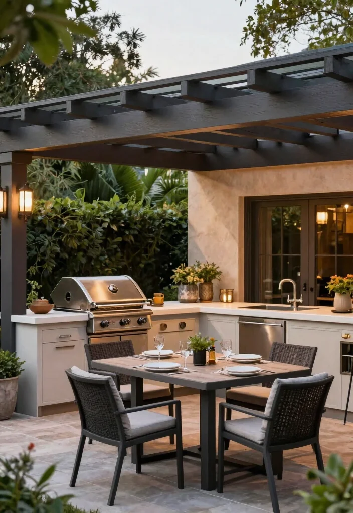 18 Pergola Over Garage Ideas With Functional Style 11 18 Pergola Over Garage Ideas With Functional Style - 11. Pergola with Outdoor Kitchen 1