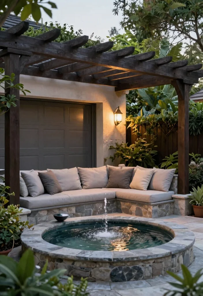 18 Pergola Over Garage Ideas With Functional Style 16 18 Pergola Over Garage Ideas With Functional Style - 16. Pergola with Water Feature 1