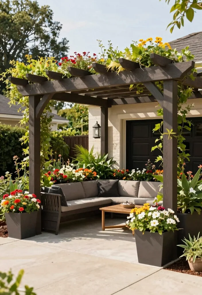 18 Pergola Over Garage Ideas With Functional Style 17 18 Pergola Over Garage Ideas With Functional Style - 17. Pergola with Built-in Planters 1