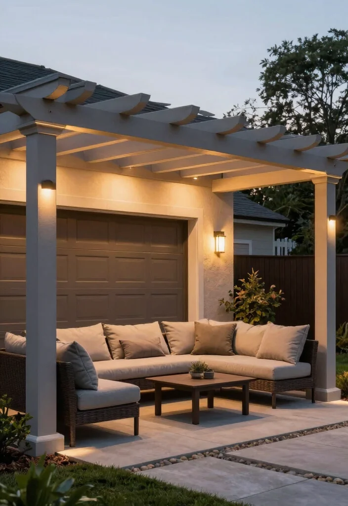 18 Pergola Over Garage Ideas With Functional Style 4 18 Pergola Over Garage Ideas With Functional Style - 4. Pergola with Integrated Lighting 1