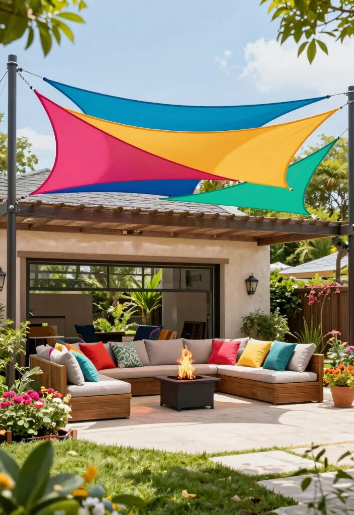 18 Pergola Over Garage Ideas With Functional Style 6 18 Pergola Over Garage Ideas With Functional Style - 6. Shade Sail Pergola 1