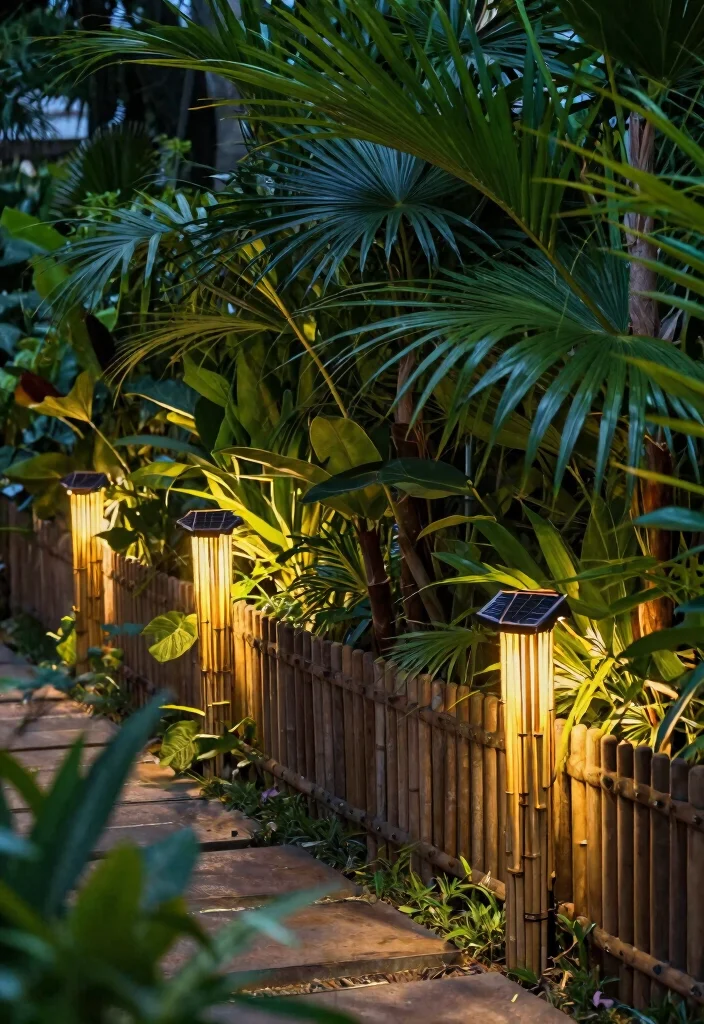 18 Solar Lights on Fence Ideas That Glow Beautifully - 16. Solar Bamboo Lights for a Tropical Feel 1