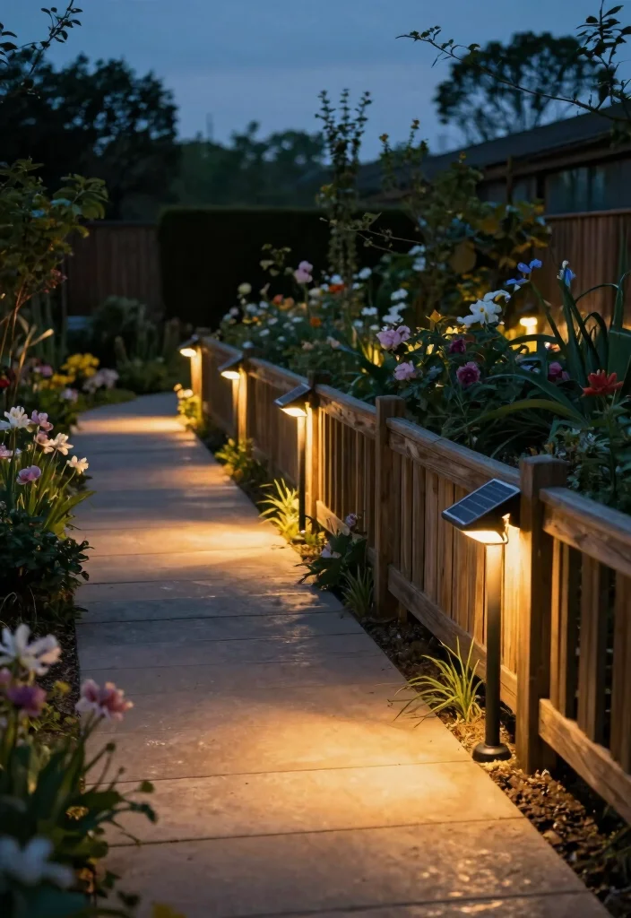 18 Solar Lights on Fence Ideas That Glow Beautifully - 17. Solar Pathway Lights Along the Fence 1