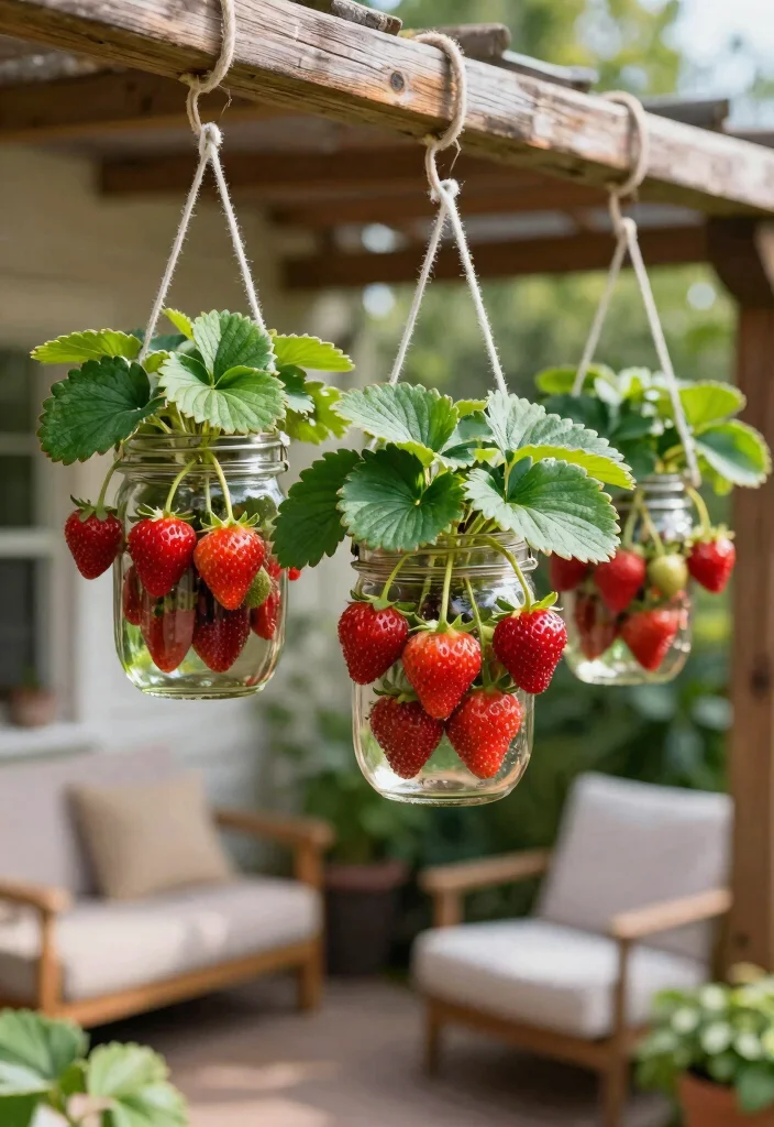 18 Strawberry Planter 2026 Trending Ideas That Maximize Harvest - 12. Hanging Mason Jar Planters 1