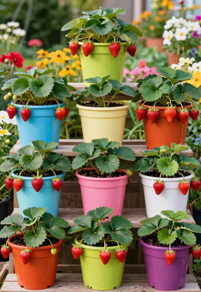 18 Strawberry Planter 2026 Trending Ideas That Maximize Harvest - 17. Color-Coordinated Container Collage 1