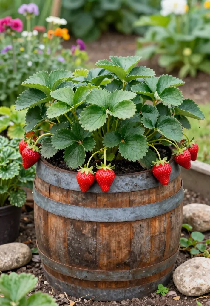 18 Strawberry Planter 2026 Trending Ideas That Maximize Harvest - 7. Rustic Barrel Planters 1