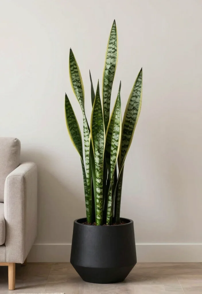18 Tree in Planter Ideas That Make a Statement - 8. The Bold Snake Plant 1