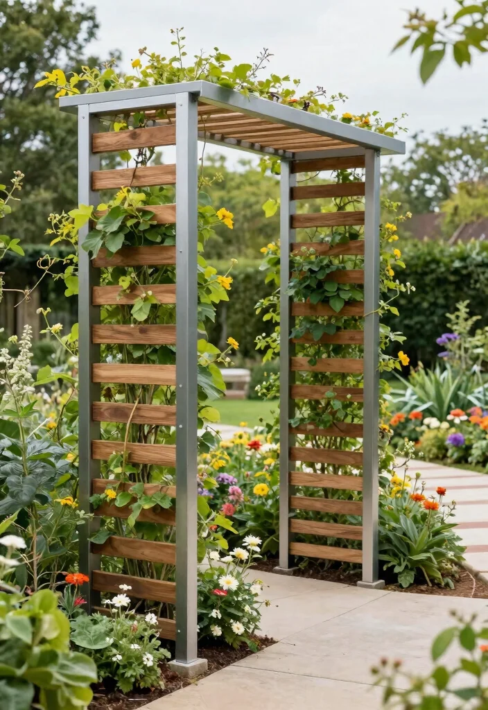 18 Wood Trellis Design Ideas With Timeless Appeal 10 18 Wood Trellis Design Ideas With Timeless Appeal - 10. Trellis with Mixed Materials 1