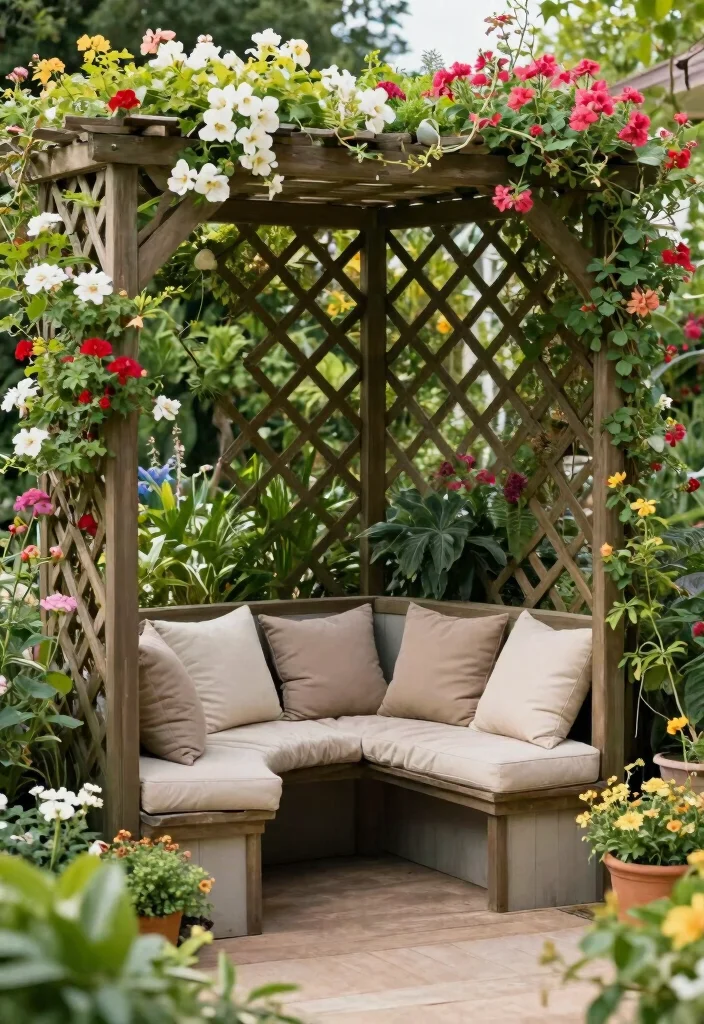 18 Wood Trellis Design Ideas With Timeless Appeal 11 18 Wood Trellis Design Ideas With Timeless Appeal - 11. Trellis with Integrated Seating 1