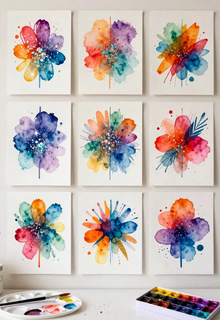 12 Glitter Wall Art Projects That Don't Shed All Over Your Floor - 11. Glitter Watercolor Paintings 1