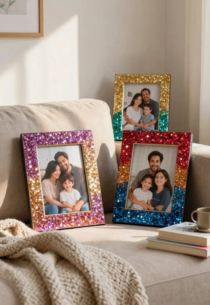 12 Glitter Wall Art Projects That Don't Shed All Over Your Floor - 3. Glittery Photo Frame Embellishments 1