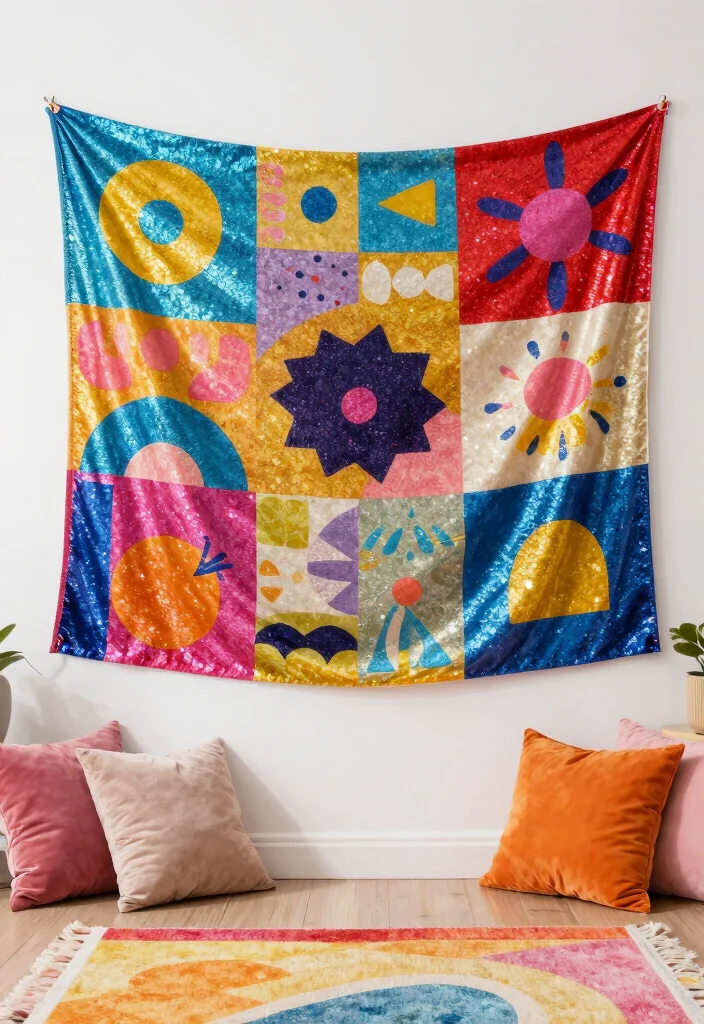 12 Glitter Wall Art Projects That Don't Shed All Over Your Floor - 8. Glitter Tapestry Wall Art 1