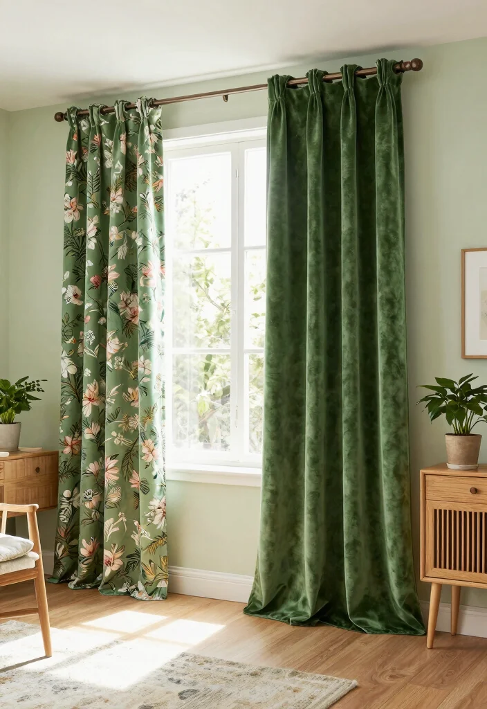 12 Green Velvet Curtain Ideas That Add Drama Without Overwhelming - 10. Garden-Inspired 1