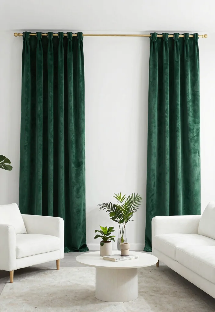 12 Green Velvet Curtain Ideas That Add Drama Without Overwhelming - 3. Minimalist Contrast 1