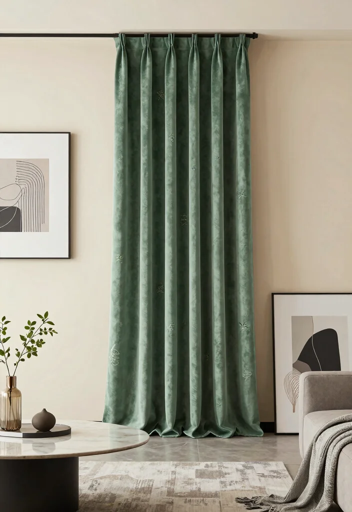 12 Green Velvet Curtain Ideas That Add Drama Without Overwhelming - 6. Artistic Touch 1