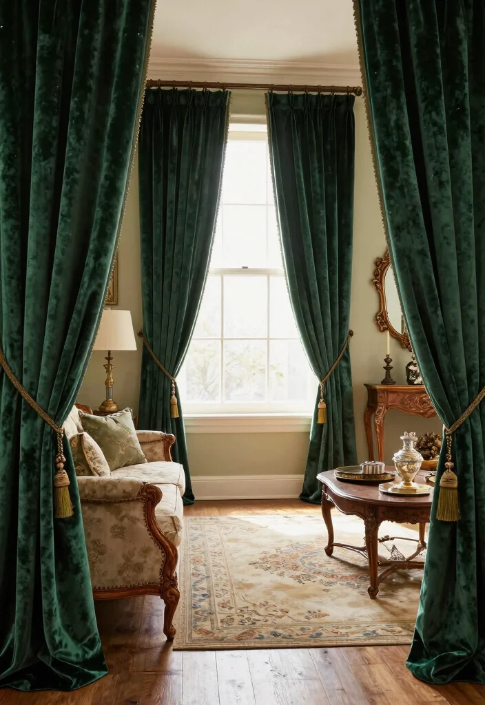 12 Green Velvet Curtain Ideas That Add Drama Without Overwhelming - 9. Vintage Glamour 1