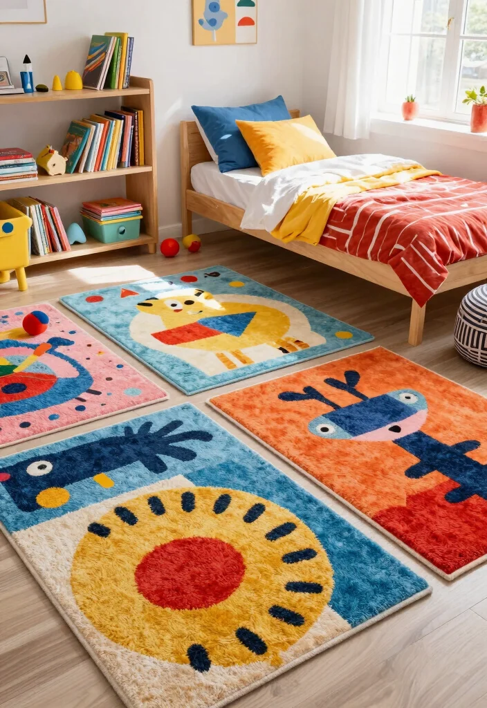 12 Kids Room Carpet Ideas That Hide Stains and Spills - 3. Colorful Area Rugs 1
