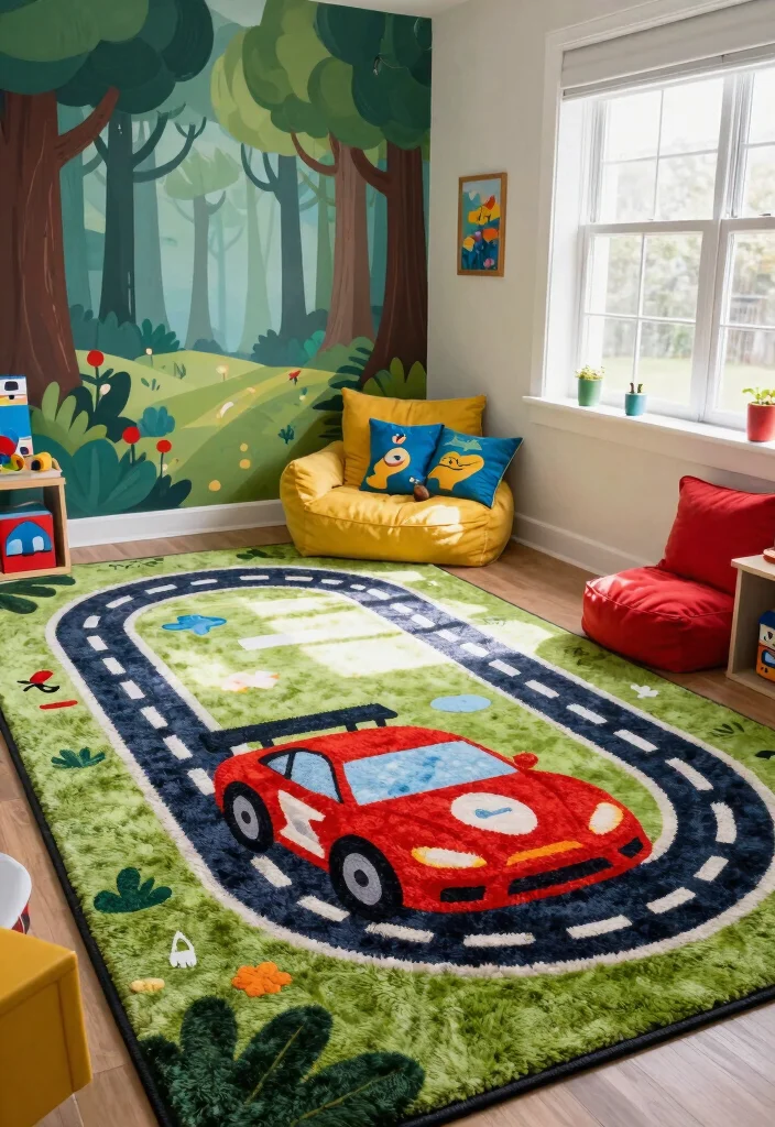 12 Kids Room Carpet Ideas That Hide Stains and Spills - 9. Themed Carpets 1